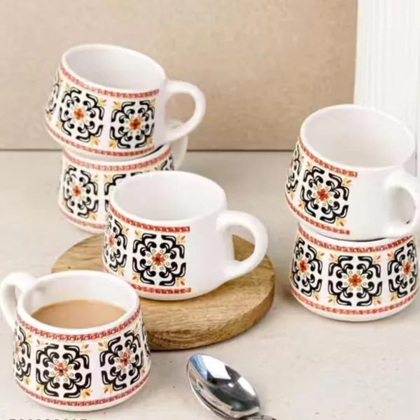 Kraftlik_Handicrafts_Ceramic_Tea_Cup_Set_of_6_(200_ml)_|_Clock_Print_Chai_Cups_|_Microwave_&_Dishwasher_Safe_|_Tea_&_Coffee_Cups_for_Home,_Office_&_Gifting_(Red_Carpet_Series)