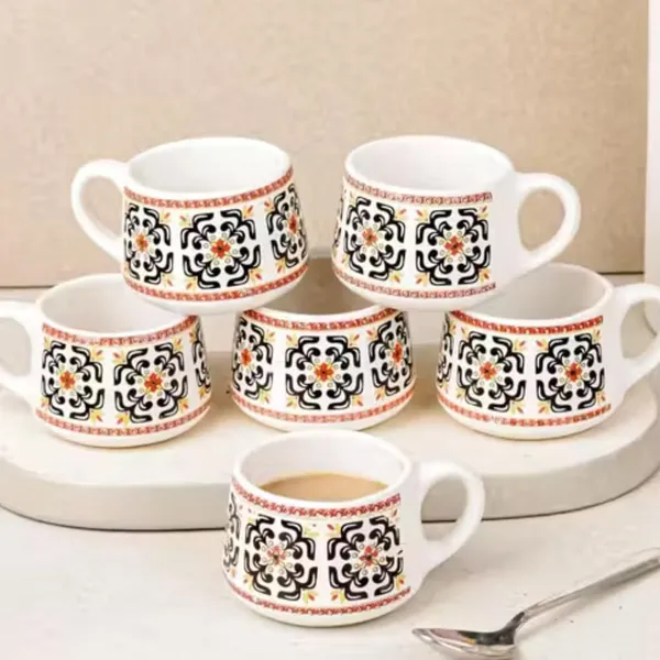 Kraftlik_Handicrafts_Ceramic_Tea_Cup_Set_of_6_(200_ml)_|_Clock_Print_Chai_Cups_|_Microwave_&_Dishwasher_Safe_|_Tea_&_Coffee_Cups_for_Home,_Office_&_Gifting_(Red_Carpet_Series)