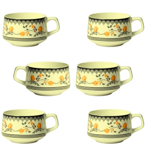 Kraftlik_Handicrafts_Ceramic_Tea_Cup_Set_of_6_(200_ml)_|_Clock_Print_Chai_Cups_|_Microwave_&_Dishwasher_Safe_|_Tea_&_Coffee_Cups_for_Home,_Office_&_Gifting_(Yellow_Flower_Series)