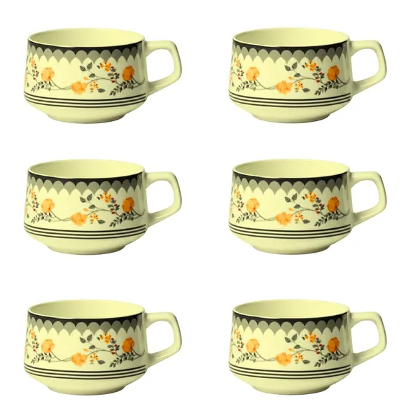 Kraftlik_Handicrafts_Ceramic_Tea_Cup_Set_of_6_(200_ml)_|_Clock_Print_Chai_Cups_|_Microwave_&_Dishwasher_Safe_|_Tea_&_Coffee_Cups_for_Home,_Office_&_Gifting_(Yellow_Flower_Series)