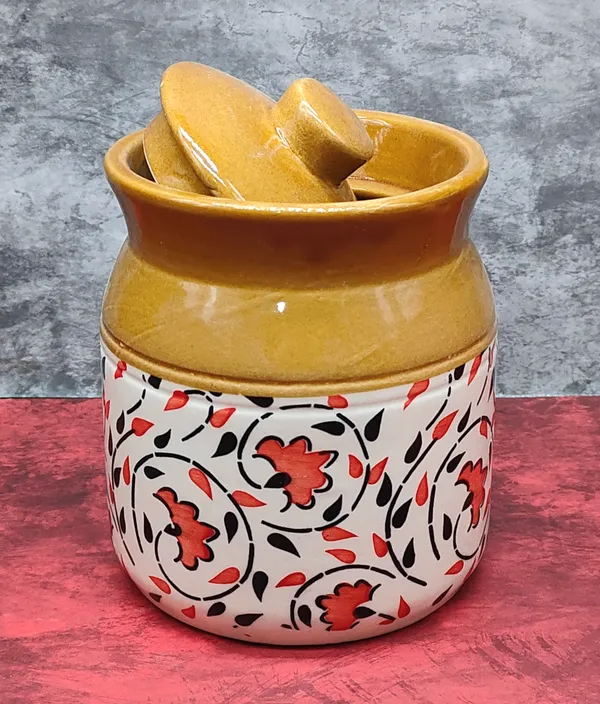 Kraftlik_Handicrafts_Ceramic_pickle_jars_|_Pottery_Ceramic_Storage_Jar_for_Pickle_|_Ceramic_Cornichon_Storage_Jar_for_Pickle_Barni_for_Achar_|_Ceramic_Handpainted_Floral_Pattern_(1)