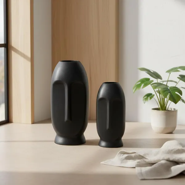 Kraftlik_Handicrafts_Face_Shape_Ceramic_Vase_|_Artistic_Flower_Pot_&_Planter_for_Home_Décor_|_Tabletop,_Bedroom_&_Corner_Decoration_(Face_Vase_(Black)_(Small_&_Big)_Set)