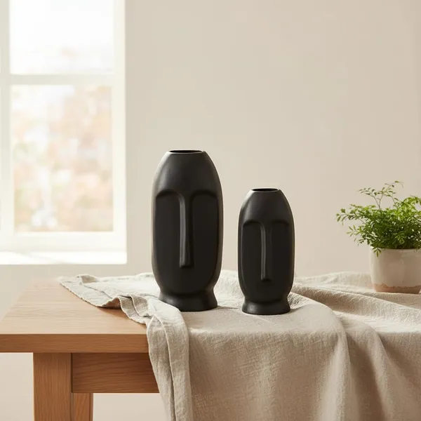 Kraftlik_Handicrafts_Face_Shape_Ceramic_Vase_|_Artistic_Flower_Pot_&_Planter_for_Home_Décor_|_Tabletop,_Bedroom_&_Corner_Decoration_(Face_Vase_(Black)_(Small_&_Big)_Set)