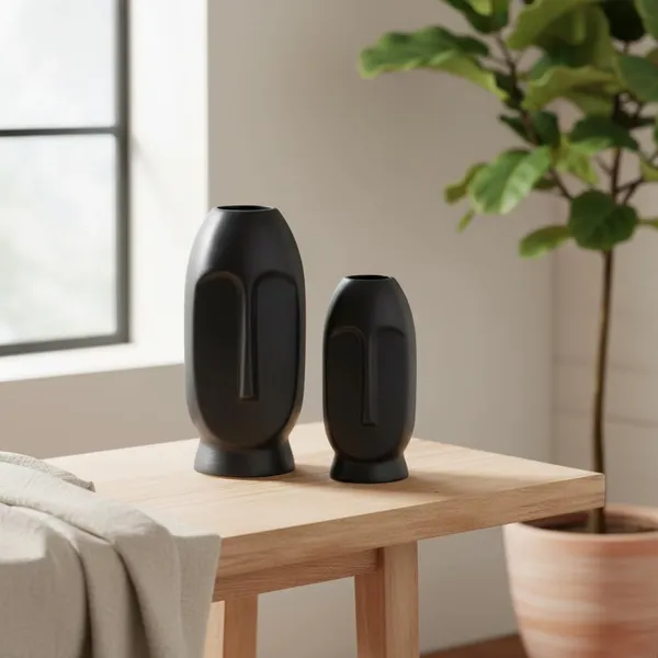 Kraftlik_Handicrafts_Face_Shape_Ceramic_Vase_|_Artistic_Flower_Pot_&_Planter_for_Home_Décor_|_Tabletop,_Bedroom_&_Corner_Decoration_(Face_Vase_(Black)_(Small_&_Big)_Set)
