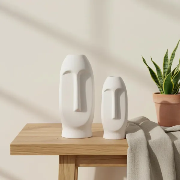 Kraftlik_Handicrafts_Face_Shape_Ceramic_Vase_|_Artistic_Flower_Pot_&_Planter_for_Home_Décor_|_Tabletop,_Bedroom_&_Corner_Decoration_(Face_Vase_(White)_(Small_&_Big)_Set)