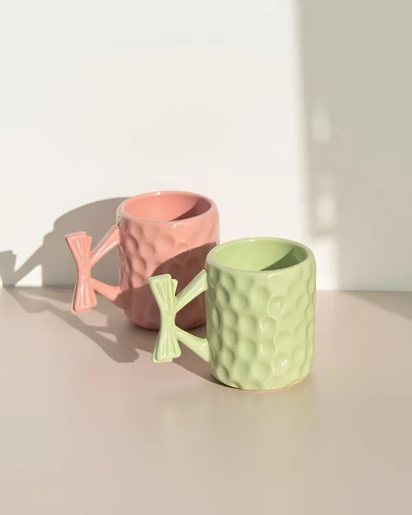 Kraftlik_Handicrafts_Pink_|_Mint_Bow_Handle_Ceramic_Coffee_Mug_|_300_ml_Premium_Handcrafted_Tea_&_Coffee_Cup_|_Stylish_Designer_Mug_for_Home,_Office_&_Gifting_(Set_of_2)_Visit_the_Kraftli