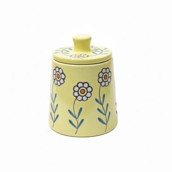 Kraftlik_Handicrafts_Teal_Yellow_Ceramic_Storage_Jar_with_Lid_|_Handcrafted_Floral_Pattern_Airtight_Kitchen_Container_for_Sugar,_Tea,_Coffee,_Spices_&_Snacks_(YELLOW_PACK_OF_1)