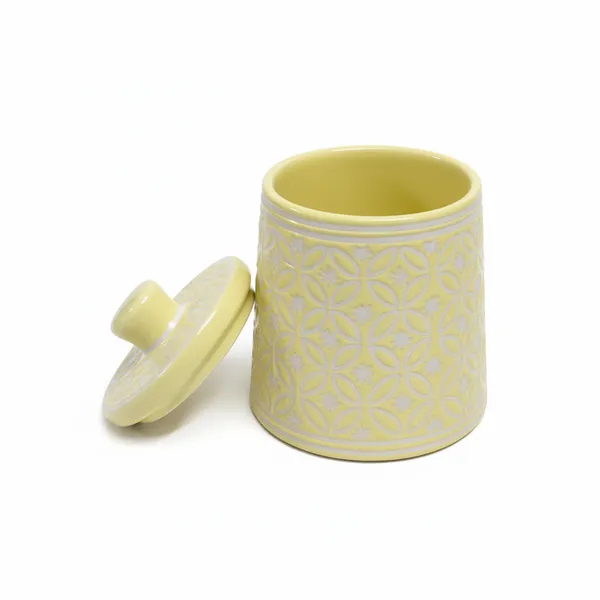 Kraftlik_Handicrafts_Teal_Yellow_Ceramic_Storage_Jar_with_Lid_|_Handcrafted_Floral_Pattern_Airtight_Kitchen_Container_for_Sugar,_Tea,_Coffee,_Spices_&_Snacks_(YELLOW_1)