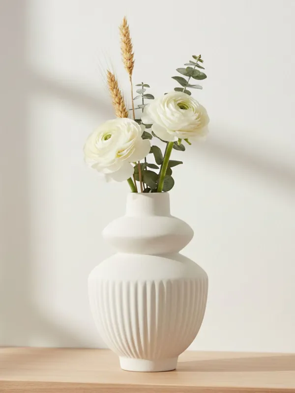 Kraftlik_Handicrafts_White_Ceramic_Temple_Vase_for_Home_Décor_|_Modern_Ribbed_Decorative_Flower_Vase_for_Living_Room,_Bedroom_&_Office_(Temple_Vase_White_(Pack_of_1)-Large)
