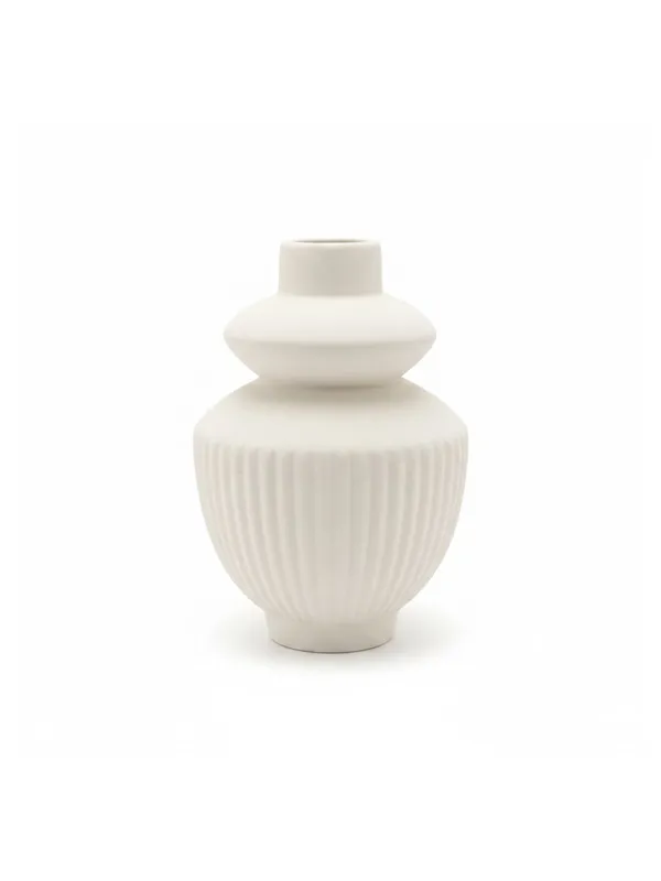 Kraftlik_Handicrafts_White_Ceramic_Temple_Vase_for_Home_Décor_|_Modern_Ribbed_Decorative_Flower_Vase_for_Living_Room,_Bedroom_&_Office_(Temple_Vase_White_(Pack_of_1)-Large)