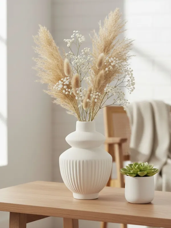 Kraftlik_Handicrafts_White_Ceramic_Temple_Vase_for_Home_Décor_|_Modern_Ribbed_Decorative_Flower_Vase_for_Living_Room,_Bedroom_&_Office_(Temple_Vase_White_(Pack_of_1)-Large)