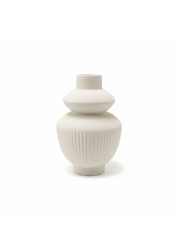 Kraftlik_Handicrafts_White_Ceramic_Temple_Vase_for_Home_Décor_|_Modern_Ribbed_Decorative_Flower_Vase_for_Living_Room,_Bedroom_&_Office_(Temple_Vase_White_(Pack_of_1)-Small)
