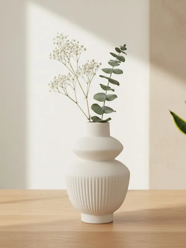 Kraftlik_Handicrafts_White_Ceramic_Temple_Vase_for_Home_Décor_|_Modern_Ribbed_Decorative_Flower_Vase_for_Living_Room,_Bedroom_&_Office_(Temple_Vase_White_(Pack_of_1)-Small)