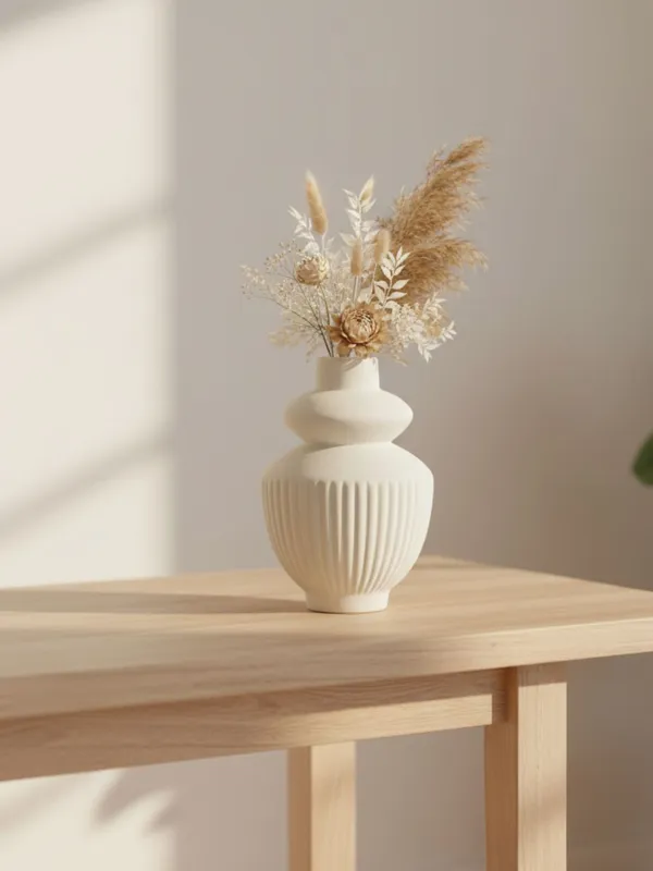 Kraftlik_Handicrafts_White_Ceramic_Temple_Vase_for_Home_Décor_|_Modern_Ribbed_Decorative_Flower_Vase_for_Living_Room,_Bedroom_&_Office_(Temple_Vase_White_(Pack_of_1)-Small)