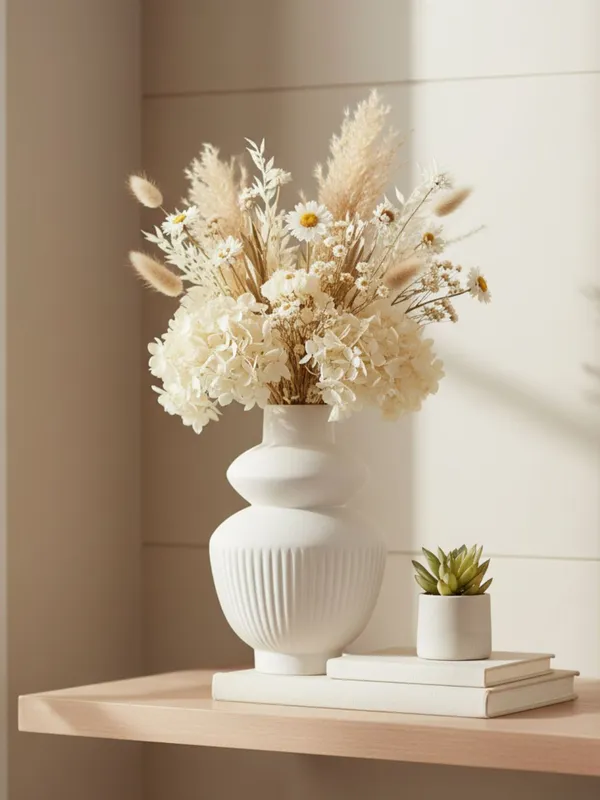 Kraftlik_Handicrafts_White_Ceramic_Temple_Vase_for_Home_Décor_|_Modern_Ribbed_Decorative_Flower_Vase_for_Living_Room,_Bedroom_&_Office_(Temple_Vase_White_(Pack_of_1)-Small)