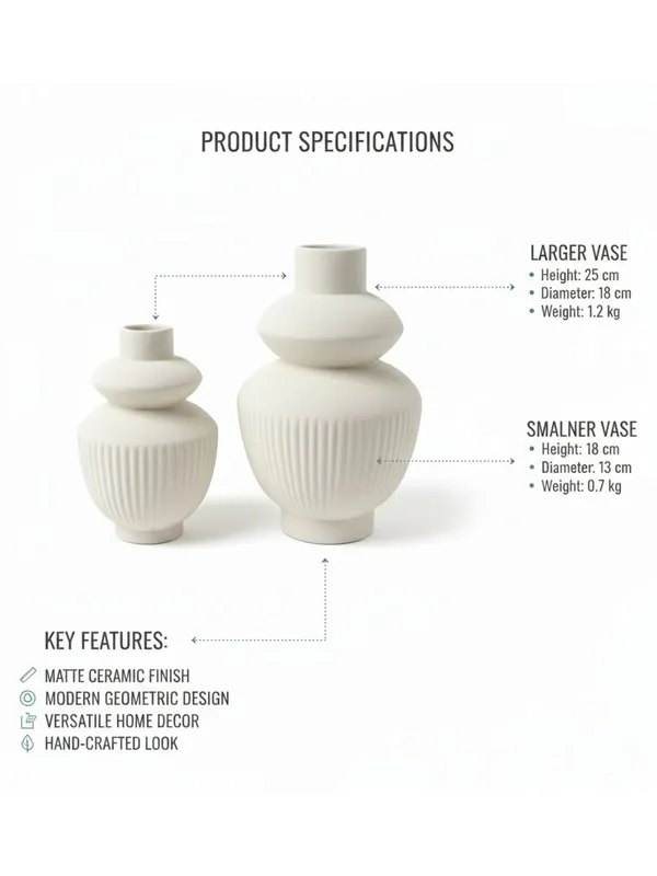 Kraftlik_Handicrafts_White_Ceramic_Temple_Vase_for_Home_Décor_|_Modern_Ribbed_Decorative_Flower_Vase_for_Living_Room,_Bedroom_&_Office_(Temple_Vase_White_(Pack_of_2)-Large_&_Small)