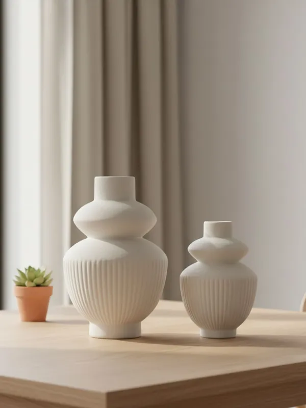 Kraftlik_Handicrafts_White_Ceramic_Temple_Vase_for_Home_Décor_|_Modern_Ribbed_Decorative_Flower_Vase_for_Living_Room,_Bedroom_&_Office_(Temple_Vase_White_(Pack_of_2)-Large_&_Small)