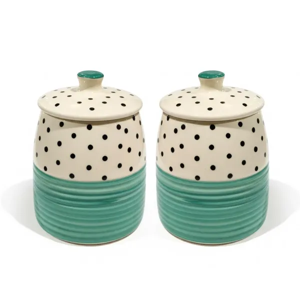 Kraftlik_Handicrafts_Polka_Dot_Ceramic_Storage_Jar_with_Lid_|_Airtight_Kitchen_Container_for_Sugar,_Tea_&_Coffee_(Green_Polka_Dot_Jar_(Pack_of_2))
