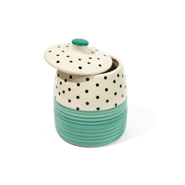 Kraftlik_Handicrafts_Polka_Dot_Ceramic_Storage_Jar_with_Lid_|_Airtight_Kitchen_Container_for_Sugar,_Tea_&_Coffee_(Green_Polka_Dot_Jar_(Pack_of_2))