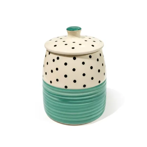 Kraftlik_Handicrafts_Polka_Dot_Ceramic_Storage_Jar_with_Lid_|_Airtight_Kitchen_Container_for_Sugar,_Tea_&_Coffee_(Green_Polka_Dot_Jar_(Pack_of_1))