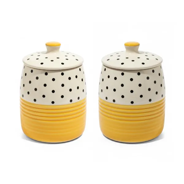 Kraftlik_Handicrafts_Polka_Dot_Ceramic_Storage_Jar_with_Lid_|_Airtight_Kitchen_Container_for_Sugar,_Tea_&_Coffee_(Yellow_Polka_Dot_Jar_(Pack_of_2))