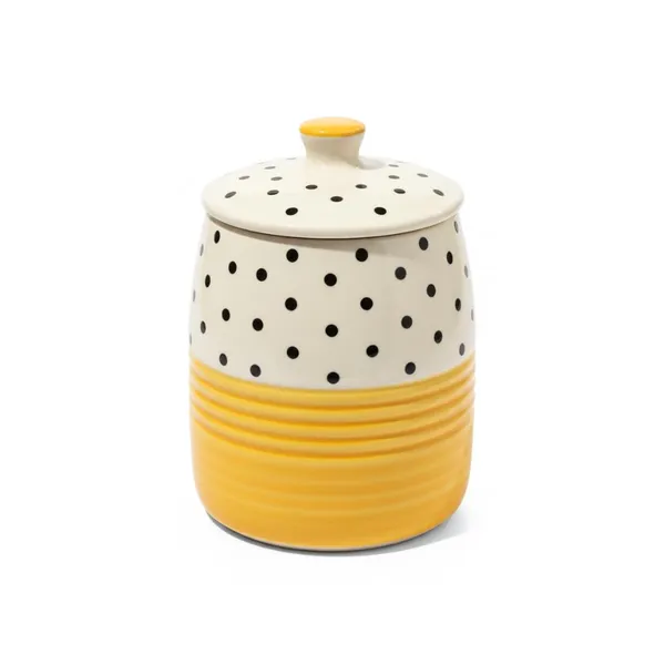 Kraftlik_Handicrafts_Polka_Dot_Ceramic_Storage_Jar_with_Lid_|_Airtight_Kitchen_Container_for_Sugar,_Tea_&_Coffee_(Yellow_Polka_Dot_Jar_(Pack_of_1))