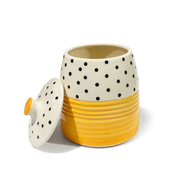Kraftlik_Handicrafts_Polka_Dot_Ceramic_Storage_Jar_with_Lid_|_Airtight_Kitchen_Container_for_Sugar,_Tea_&_Coffee_(Yellow_+_Green_Polka_Dot_Jar_(Set_of_2))