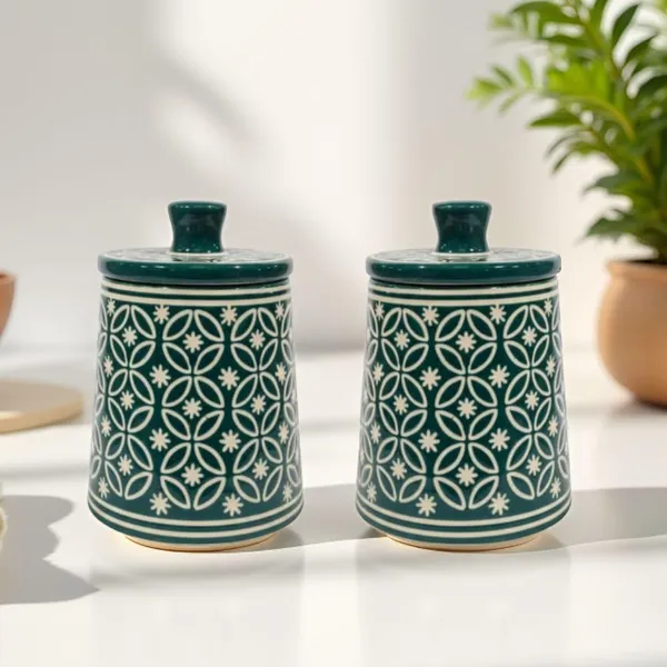 Kraftlik_Handicrafts_Teal_Green_Ceramic_Storage_Jar_with_Lid_|_Handcrafted_Floral_Pattern_Airtight_Kitchen_Container_for_Sugar,_Tea,_Coffee,_Spices_&_Snacks_(PACK_OF_2)