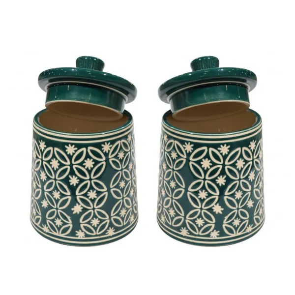 Kraftlik_Handicrafts_Teal_Green_Ceramic_Storage_Jar_with_Lid_|_Handcrafted_Floral_Pattern_Airtight_Kitchen_Container_for_Sugar,_Tea,_Coffee,_Spices_&_Snacks_(PACK_OF_2)