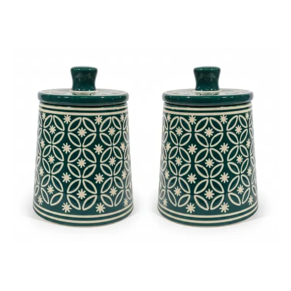 Kraftlik_Handicrafts_Teal_Green_Ceramic_Storage_Jar_with_Lid_|_Handcrafted_Floral_Pattern_Airtight_Kitchen_Container_for_Sugar,_Tea,_Coffee,_Spices_&_Snacks_(PACK_OF_2)