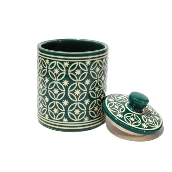 Kraftlik_Handicrafts_Teal_Green_Ceramic_Storage_Jar_with_Lid_|_Handcrafted_Floral_Pattern_Airtight_Kitchen_Container_for_Sugar,_Tea,_Coffee,_Spices_&_Snacks_(PACK_OF_1)