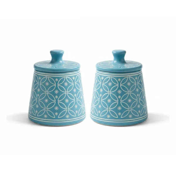 Kraftlik_Handicrafts_Teal_Green_Ceramic_Storage_Jar_with_Lid_|_Handcrafted_Floral_Pattern_Airtight_Kitchen_Container_for_Sugar,_Tea,_Coffee,_Spices_&_Snacks_(BLUE_PACK_OF_2)
