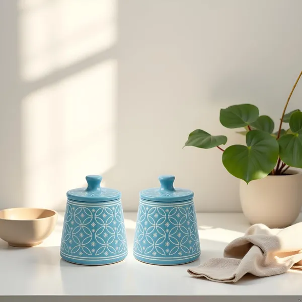 Kraftlik_Handicrafts_Teal_Green_Ceramic_Storage_Jar_with_Lid_|_Handcrafted_Floral_Pattern_Airtight_Kitchen_Container_for_Sugar,_Tea,_Coffee,_Spices_&_Snacks_(BLUE_PACK_OF_2)