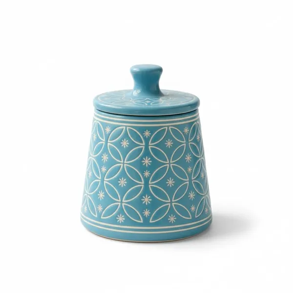 Kraftlik_Handicrafts_Teal_Green_Ceramic_Storage_Jar_with_Lid_|_Handcrafted_Floral_Pattern_Airtight_Kitchen_Container_for_Sugar,_Tea,_Coffee,_Spices_&_Snacks_(BLUE_PACK_OF_1)