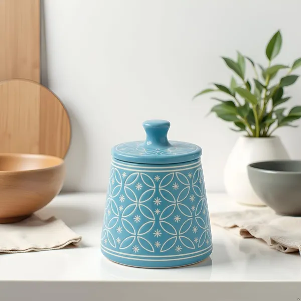 Kraftlik_Handicrafts_Teal_Green_Ceramic_Storage_Jar_with_Lid_|_Handcrafted_Floral_Pattern_Airtight_Kitchen_Container_for_Sugar,_Tea,_Coffee,_Spices_&_Snacks_(BLUE_PACK_OF_1)