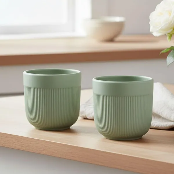 Kraftlik_Handicrafts_Matte_Green_Textured_Ceramic_Planter_|_Medium_Round_Indoor_Outdoor_Pot_with_Vertical_Ribbed_Design_for_Succulents_&_Herbs_(Pack_of_2)
