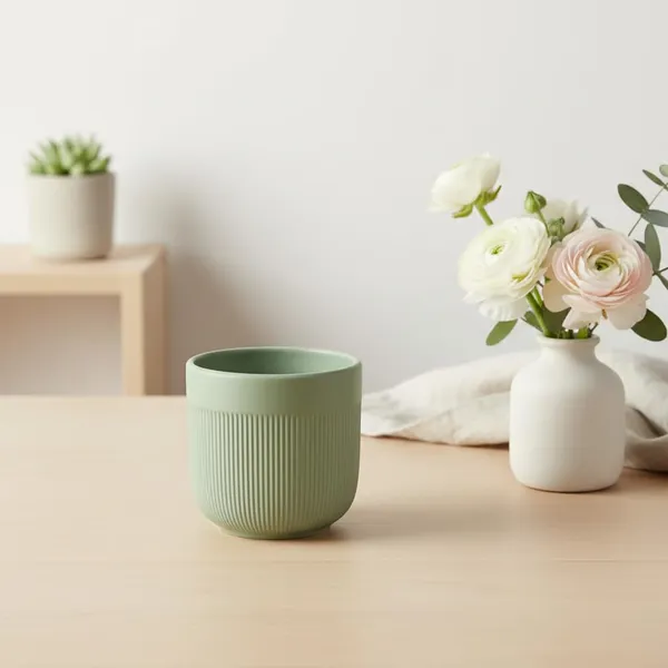 Kraftlik_Handicrafts_Matte_Green_Textured_Ceramic_Planter_|_Medium_Round_Indoor_Outdoor_Pot_with_Vertical_Ribbed_Design_for_Succulents_&_Herbs_(Pack_of_1)