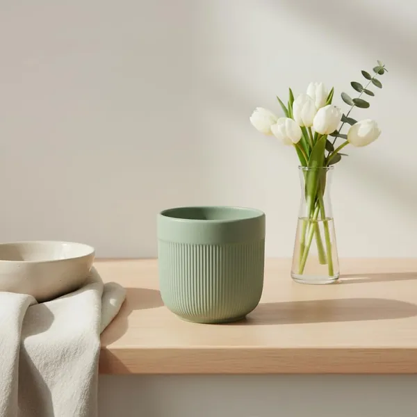 Kraftlik_Handicrafts_Matte_Green_Textured_Ceramic_Planter_|_Medium_Round_Indoor_Outdoor_Pot_with_Vertical_Ribbed_Design_for_Succulents_&_Herbs_(Pack_of_1)