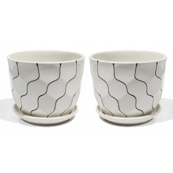 Kraftlik_Handicrafts_White_Ceramic_Planter_Pot_with_Saucer_|_Medium_Round_Indoor_Outdoor_Flower_Pot_with_Black_Wave_Design_for_Succulents_&_Herbs_(Pack_of_2)