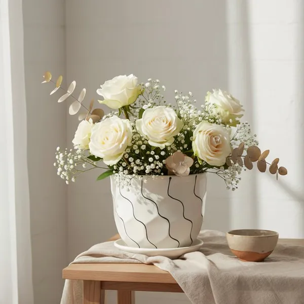 Kraftlik_Handicrafts_White_Ceramic_Planter_Pot_with_Saucer_|_Medium_Round_Indoor_Outdoor_Flower_Pot_with_Black_Wave_Design_for_Succulents_&_Herbs_(Pack_of_1)