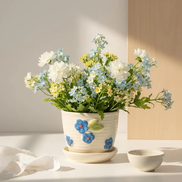 Kraftlik_Handicrafts_Small_Ceramic_Planter_with_Attached_Saucer_|_White_Textured_Mini_Flower_Pot_for_Succulents_&_Home_D?cor_(Pack_of_1)