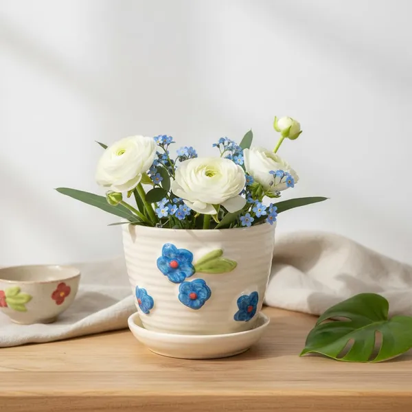 Kraftlik_Handicrafts_Small_Ceramic_Planter_with_Attached_Saucer_|_White_Textured_Mini_Flower_Pot_for_Succulents_&_Home_D?cor_(Pack_of_1)