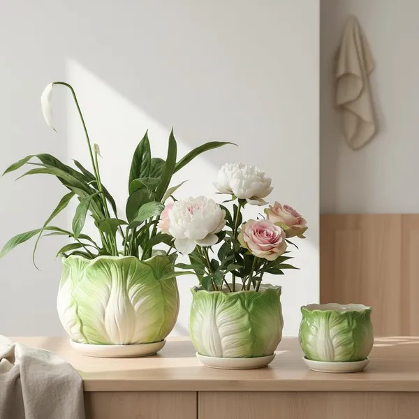 Kraftlik_Handicrafts_Leaf_Design_Ceramic_Planter_Pots_Set_of_3_(Small,_Medium,_Large)_with_Matching_Saucers,_Green_and_White_Decorative_Indoor_Outdoor_Flower_Pots_for_Home_Garden,_Ideal_for_Succulents
