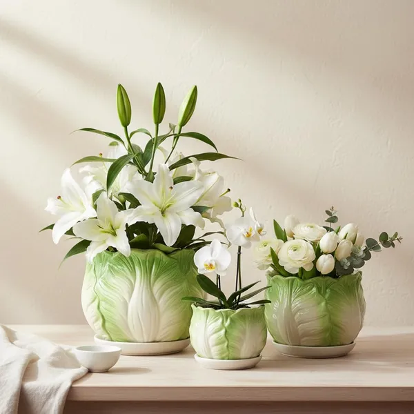 Kraftlik_Handicrafts_Leaf_Design_Ceramic_Planter_Pots_Set_of_3_(Small,_Medium,_Large)_with_Matching_Saucers,_Green_and_White_Decorative_Indoor_Outdoor_Flower_Pots_for_Home_Garden,_Ideal_for_Succulents