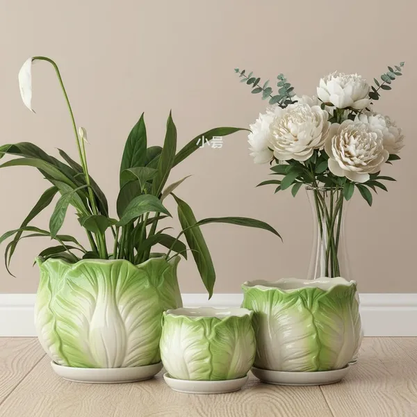 Kraftlik_Handicrafts_Leaf_Design_Ceramic_Planter_Pots_Set_of_3_(Small,_Medium,_Large)_with_Matching_Saucers,_Green_and_White_Decorative_Indoor_Outdoor_Flower_Pots_for_Home_Garden,_Ideal_for_Succulents