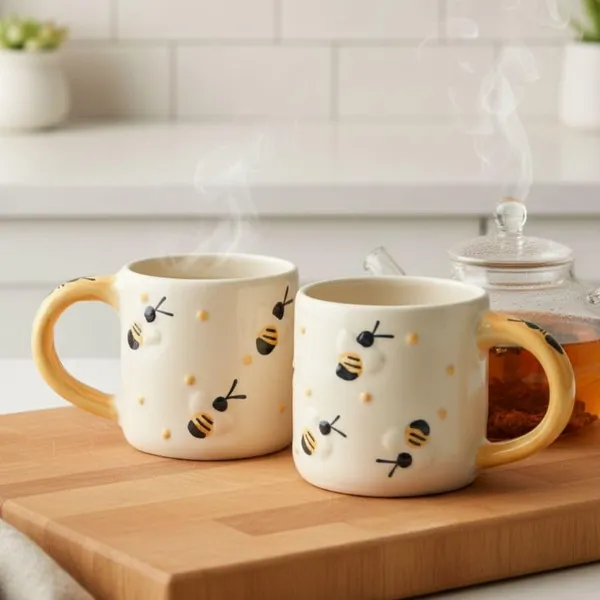 Kraftlik_Handicrafts_Honey_Bee_Design_Ceramic_Mug_|_Yellow_Handle_Coffee,_Tea_&_Milk_Cup_for_Kids_&_Adults_|_Handcrafted_Breakfast_Mug_for_Home,_Kitchen,_Office,_Gifting_&_Evening_Snacks_(Pack_of_2)