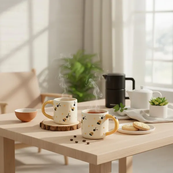 Kraftlik_Handicrafts_Honey_Bee_Design_Ceramic_Mug_|_Yellow_Handle_Coffee,_Tea_&_Milk_Cup_for_Kids_&_Adults_|_Handcrafted_Breakfast_Mug_for_Home,_Kitchen,_Office,_Gifting_&_Evening_Snacks_(Pack_of_2)