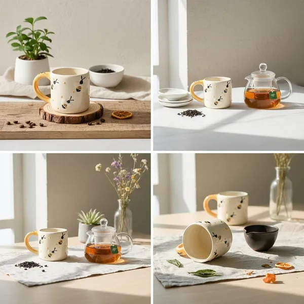 Kraftlik_Handicrafts_Honey_Bee_Design_Ceramic_Mug_|_Yellow_Handle_Coffee,_Tea_&_Milk_Cup_for_Kids_&_Adults_|_Handcrafted_Breakfast_Mug_for_Home,_Kitchen,_Office,_Gifting_&_Evening_Snacks_(Pack_of_2)