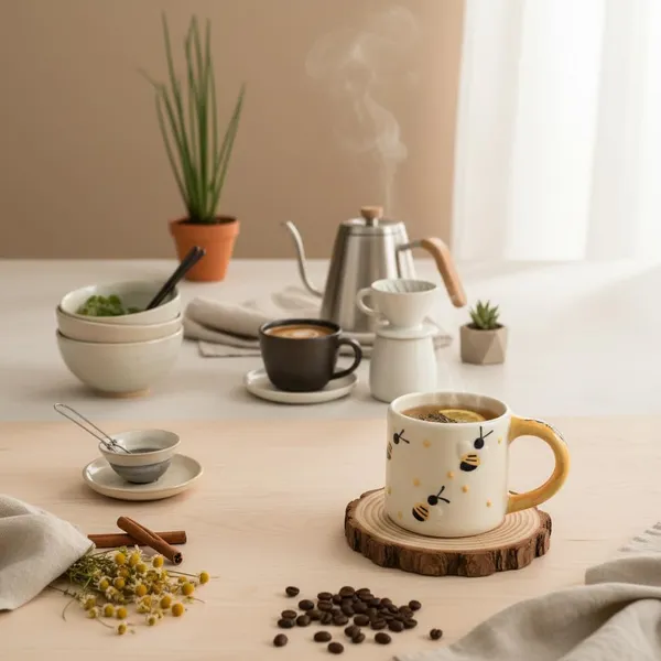 Kraftlik_Handicrafts_Honey_Bee_Design_Ceramic_Mug_|_Yellow_Handle_Coffee,_Tea_&_Milk_Cup_for_Kids_&_Adults_|_Handcrafted_Breakfast_Mug_for_Home,_Kitchen,_Office,_Gifting_&_Evening_Snacks_(Pack_of_1)