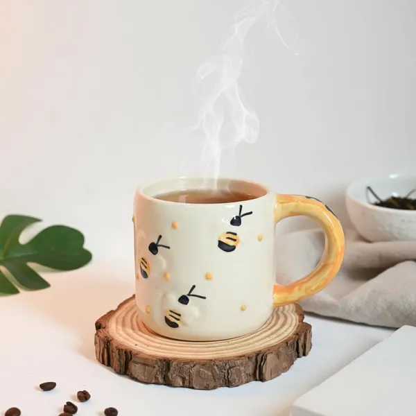 Kraftlik_Handicrafts_Honey_Bee_Design_Ceramic_Mug_|_Yellow_Handle_Coffee,_Tea_&_Milk_Cup_for_Kids_&_Adults_|_Handcrafted_Breakfast_Mug_for_Home,_Kitchen,_Office,_Gifting_&_Evening_Snacks_(Pack_of_1)
